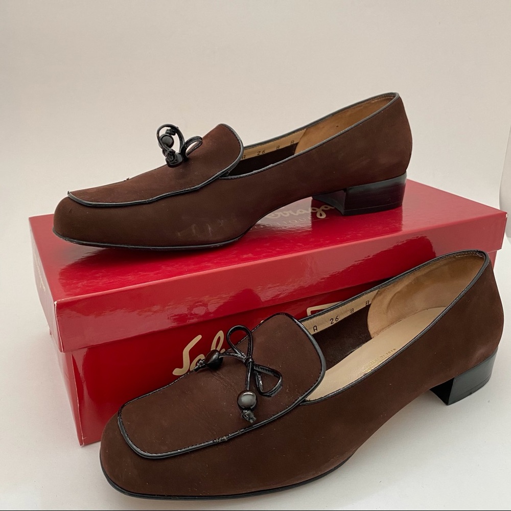 Ferragamo Brown Florence Suede Loafers Siz…